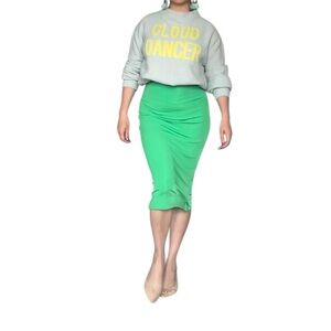 Lida Baday Green Bodycon Midi Skirt Stretch XS S Fitted Chic